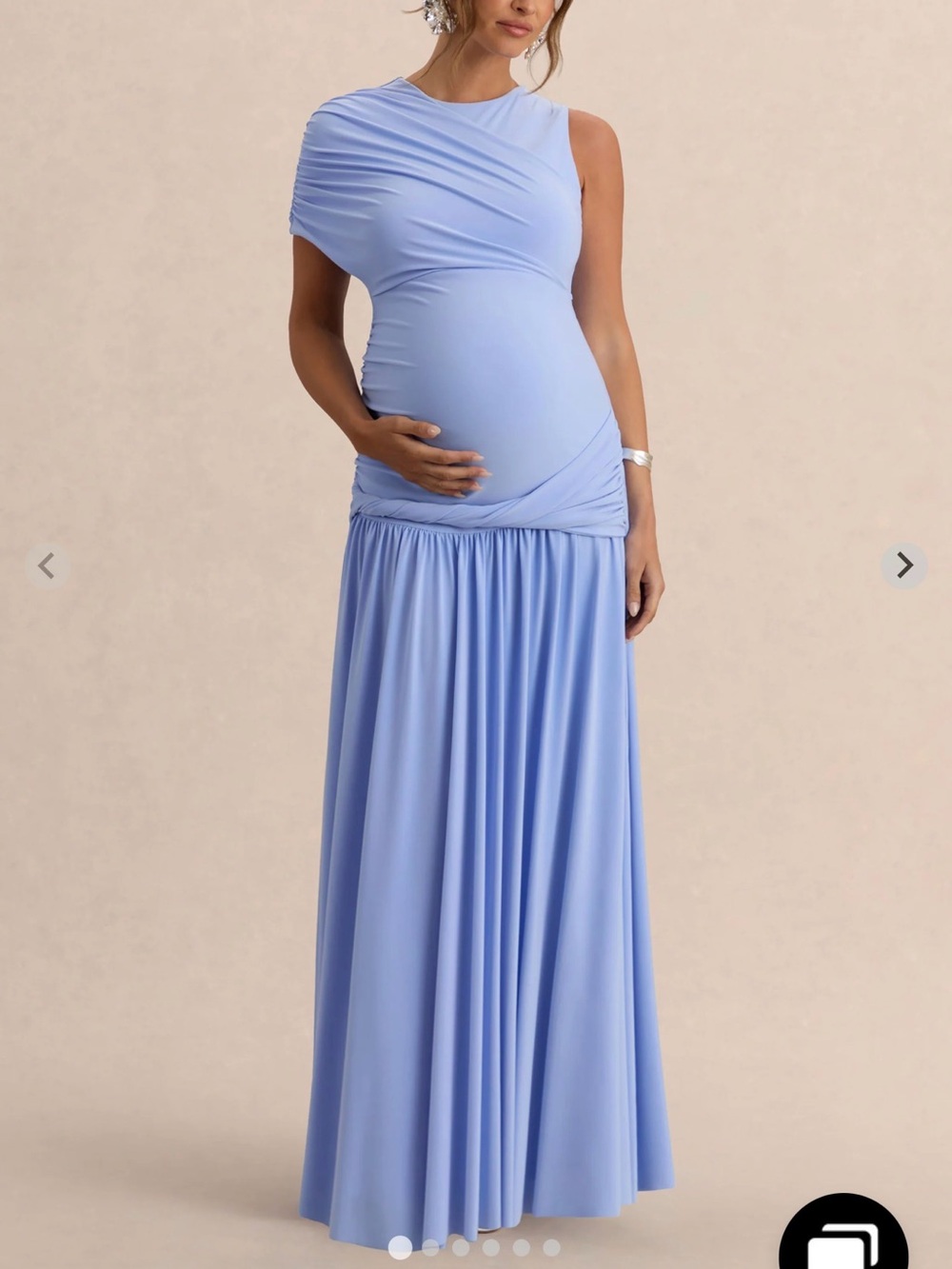 NAIDA Light Blue Round-Neck Maternity Maxi Dress With Draped Detailing